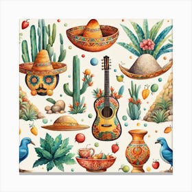 Mexican Watercolor Set Canvas Print