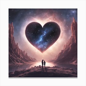 Two People Standing In Front Of A Heart Canvas Print