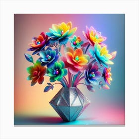 3d Multicolored Flowers In A Vase Canvas Print