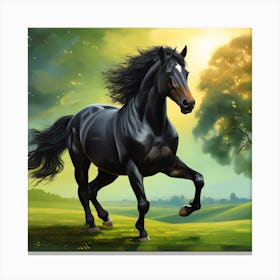 Horse Running In The Field Canvas Print