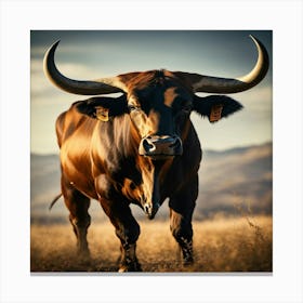 Bull In The Field Canvas Print