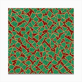A Tile Pattern Featuring Abstract Geometric Shapes, Rustic Green And Red Colors, Flat Art, 196 Canvas Print