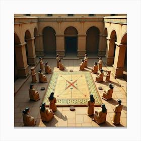 Ancient Egyptian Game Of Senet Played By Noble Families In A Courtyard 1 Canvas Print