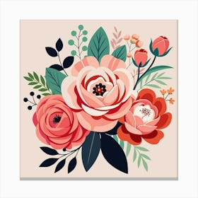 Pink Roses With Coral Anemones Art Print Canvas Print