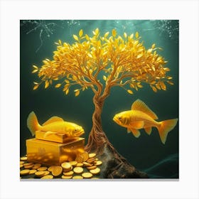 Gold Tree And Gold Coins 1 Canvas Print