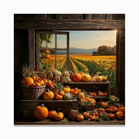 Abundant Autumn Harvest Fresh Seasonal Vegetables Cornucopia Overflowing Pumpkin Centerpiece Nat Canvas Print