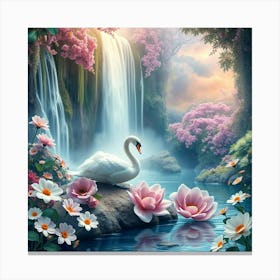 Swan In A Waterfall Canvas Print