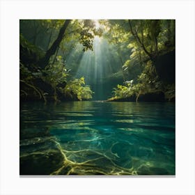Default A Tranquil River Winding Through A Dense Forest Sunlig 2 Canvas Print