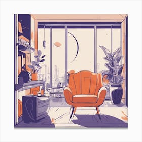 Drew Illustration Of Mango On Chair In Bright Colors, Vector Ilustracije, In The Style Of Dark Navy (3) Canvas Print