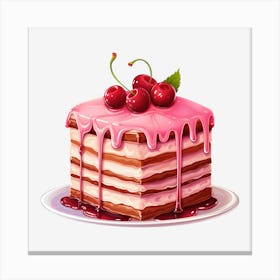Pink Cake With Cherries Canvas Print