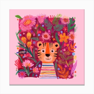 Pink Tiger Nursery Square Canvas Print