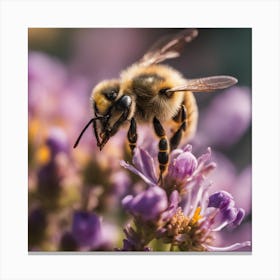 Bee On Purple Flower 1 Canvas Print