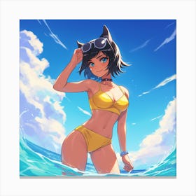 Cat Girl In The Ocean Canvas Print