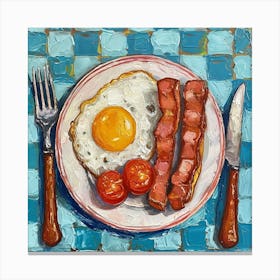 Fried Egg Breakfast Checkerboard Background 2 Canvas Print