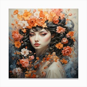 Woman With Flowers On Her Head 1 Canvas Print