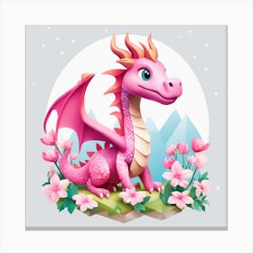 Cute Low Poly Pink Dragon Painting (2) Canvas Print