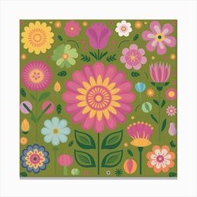 Flowers On A Green Background 2 Canvas Print