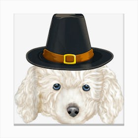 White Poodle Wearing Pilgrim Hat Thanksgiving Canvas Print