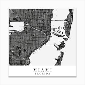 Miami Florida Minimal Black Mono Street Map  Square Canvas Print