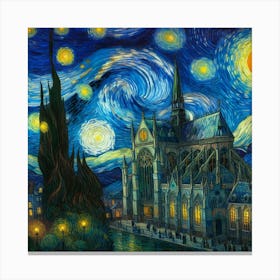 Van Gogh Painted A Starry Night Over A Gothic Castle 2 Canvas Print