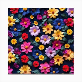 Colorful Flowers On A Blue Background 1 Canvas Print