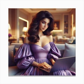 Beautiful Woman Using Laptop 13 Canvas Print