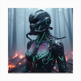 Cyborg Woman In The Forest Canvas Print