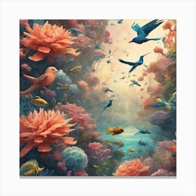 Birds And Flowers Canvas Print