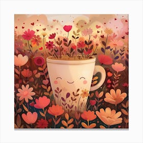 Love Coffee Mug Flowers Canvas Print