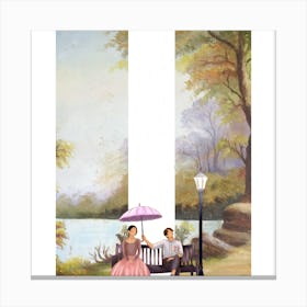 Couple On Bench With Umbrella Canvas Print