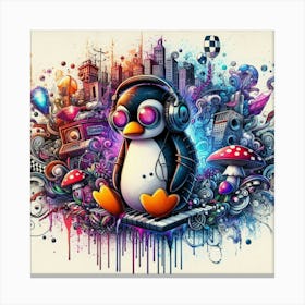 Penguin With Headphones 7 Canvas Print