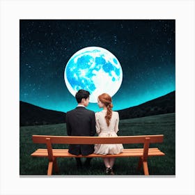 Couple Sitting On A Bench Under The Moon 8 Canvas Print