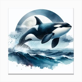Sea Whale Orca In Motion, Sea Orca Watercolour Art Print 1 Canvas Print