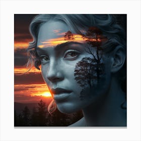 Sunset Visage A Cinematic Blend Of Nature And Humanity In Dark Fantasy (2) Canvas Print