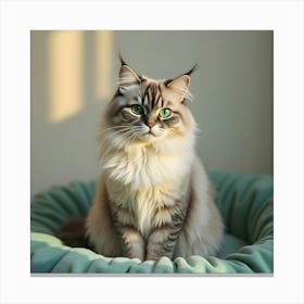 Cat Sitting On A Bed Canvas Print