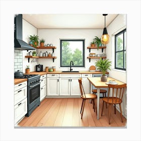 Modern Watercolor Kitchen, Warm, Stylish, And Inviting 1 Canvas Print