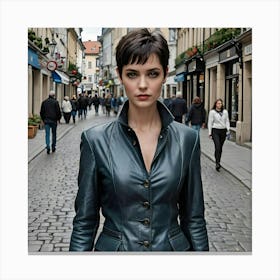 Woman In A Leather Jacket 1 Canvas Print