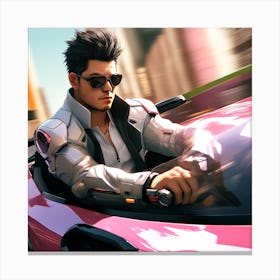 Man Driving A Pink Car Canvas Print