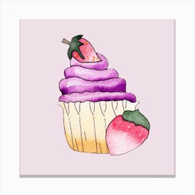 Purple Cupcake And Strawberry Square Canvas Print