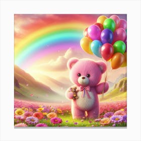 Pink Teddy Bear With Balloons Canvas Print