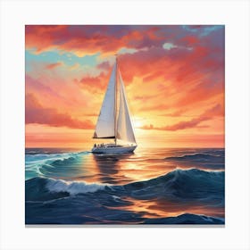 Sailboat At Sunset 10 Canvas Print