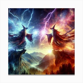 Two Wizards Fighting In The Sky paintings art print Canvas Print