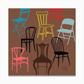 Chairs Square Canvas Line Art Print