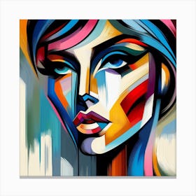 Abstract Woman: A Dynamic and Vibrant Abstract Painting of a Woman’s Face with Bold Colors and Patterns Canvas Print
