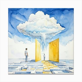 Watercolor Of A Cumulus Cloud Personified As A Dream Weaver Surrounded By Empty Space A Levitating (7) Canvas Print