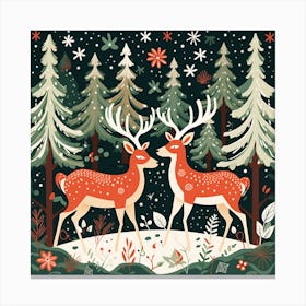 Christmas Deer In The Forest 2 Canvas Print