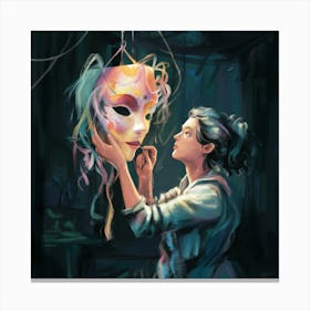 Woman Holding A Mask Canvas Print