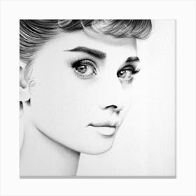 Audrey Hepburn Pencil Drawing Minimal Black and White Vintage 1950s Fashion Canvas Print