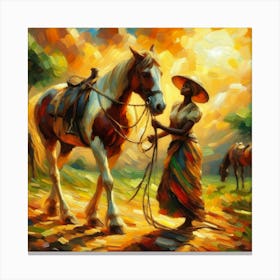 Woman And A Horse 3 Canvas Print