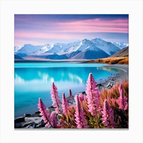 Lake Tekapo Colourful Shades Of Blush Pink Pale Blue And Mint Green Canvas Print